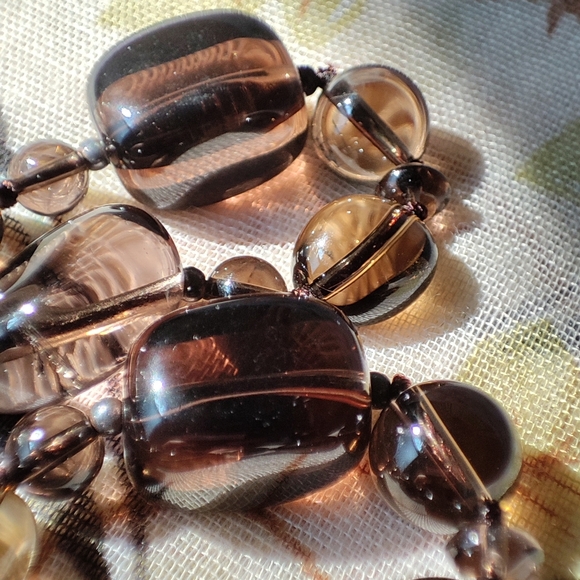 Smoke Brown Semi Precious Glass Stone Necklace Vintage New Condition - Picture 5 of 10